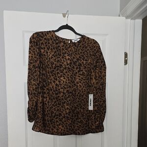 DKNY Brown Leopard Print Blouse Size Small ⭐️NWT⭐️